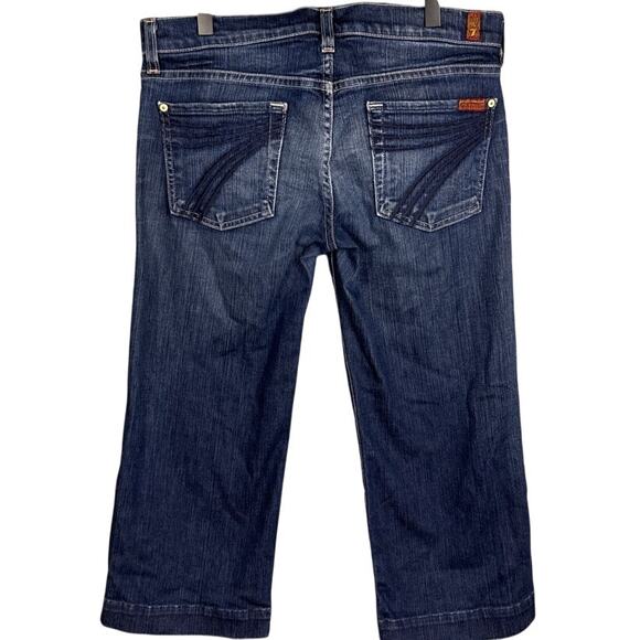 7 For All Mankind Dojo Crop Denim Jeans Wide Leg Size 28 Dark Wash Y2k Retro - Picture 2 of 9